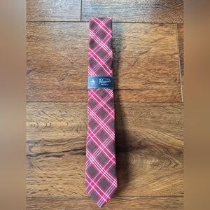NEW Original Penguin Skinny Necktie 100% Cotton Red Plaid